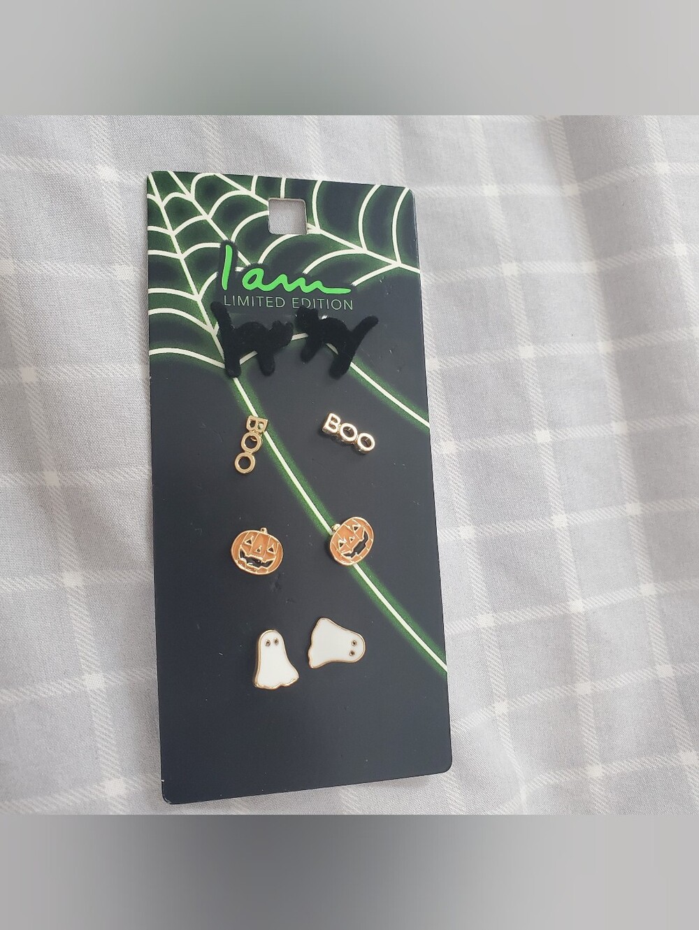 I AM Limited Edition Halloween stud earrings black cat, "BOO", pumpkin, Ghost